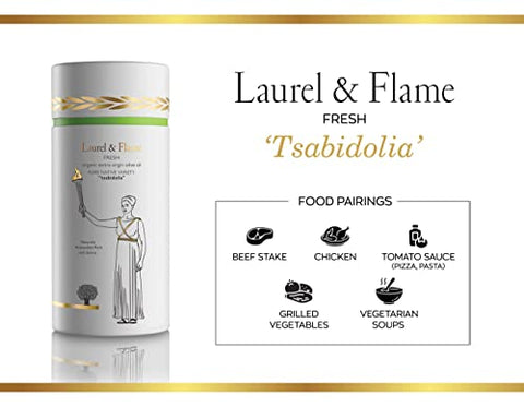 Laurel & Flame Fresh - Extra Virgin Olive Oil - "Best Greek Olive Oil" Award - Cold Pressed - Polyphenol Rich (1,212 MG/KG) - USDA-Organic - 90X Hydroxytyrosol Polyphenols - Early Harvest - Single Origin - Rare Local Olive Variety - 500 ml (16.9 fl oz)
