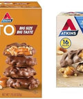 Atkins Caramel Almond Clusters Gluten High In Fiber 1G Sugar 2G Net Carb Keto Friendly 20 Count & Caramel Chocolate Nut Roll Snack Bar Protein Snack High In Fiber 2G Sugar 16 Count
