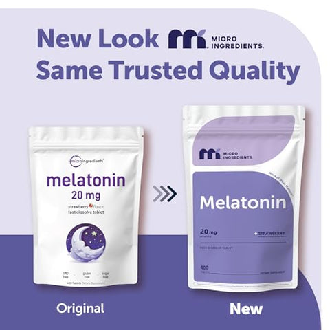 Micro Ingredients Melatonin 20Mg 400 Tablets Strawberry Flavor Fast Dissolve 100 Drug Free Vegetarian Friendly Non-Gmo No Gluten Sugar Free