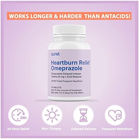 Curist Omeprazole 20Mg Tablets Bulk Pack 84Count Delayedrelease Tablets Acid Reflux Medicine For Heartburn Relief (2 Pack Of 42 Tablets 84 Total)