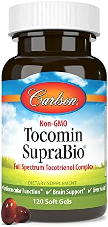 Carlson Tocomin SupraBio Full Spectrum Tocotrienol Complex NonGMO Tocotrienols Alpha Beta Gamma Delta 120 Softgels