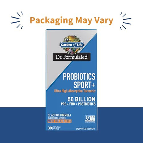 Garden Of Life Dr Formulated Sport Probiotics Digestive Supplement Organic Prebiotics For Women & Men Athletes Clinically Studied Turmeric Curcumin 50 Billion Cfu Gut Health Acidophilus 30Ct
