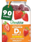 Lifeable Vitamin D Gummies For Adults 5000 Iu Great Tasting D3 Vitamin Immune Support And Healthy Bones Vitamin D Supplement For Men Women 90 Gummies Lifeable