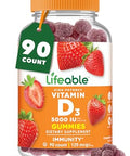 Vitamin D Gummies for Adults 5000 IU Great Tasting D3 Vitamin Immune Support and Healthy Bones Vitamin D Supplement for Men Women 90 Gummies Lifeable