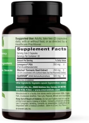 Emerald Laboratories Pea+ With Levagen+ - Support Joint & Muscle Health With Meriva Curcumin, Optimsm & Levagen+ Pea - Non-Gmo, Vegan, Gluten- - 60 Vegetable Capsules