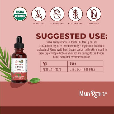 Maryruth'S Organics Herbal Supplement For Brain Function Boost Energy Memory Vitality Usda Ginseng With Ashwagandha Eleuthero And Maca Root Extract 1 Fl Oz