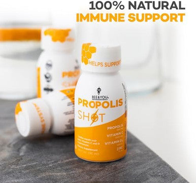 Bee And You Bundle: Propolis Shot With Vitamin C D3 And Zinc With Propolis Raw Honey Throat Spray Ultra Pure 100% Natural Immune Support Superfood