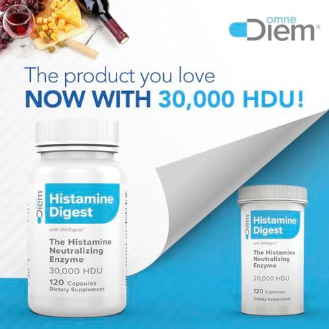 Omne Diem Histamine Digest Dao 30000 Hdu - 120 Caps - Histamine Neutralizing Enzyme - Relieve Histamine Intolerance With Diamine Oxidase