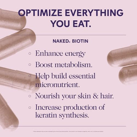 NAKED Biotin 10000mcg Max Strength Vitamin B7 Supplement for Healthy Hair Skin and Nails Support NonGMO GlutenFree Vegan Supports Keratin Production 120 Capsules