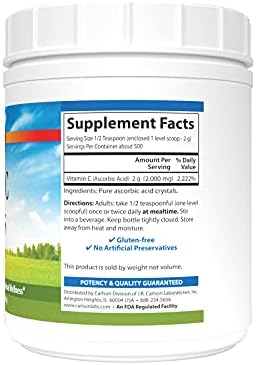 Carlson NonGMO Vitamin C Crystals 2000 mg Vitamin C Powder Immune Support Antioxidant 35 oz (1000 g)