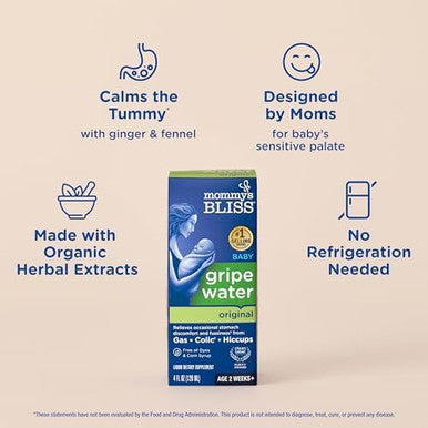 Mommy's Bliss Gripe Water Original Infant Gas & Colic Relief Gripe Water for Babies Gentle & Safe 2 Weeks+ 4 Fl Oz (Pack of 1)