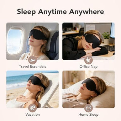 Arvyne Sleep Mask For Side Sleepers 100% Blackout Eye Mask For Sleeping With 3D Deep Contoured Cups Zero Pressure Lash-Friendly Adjustable Light Blocking Travel Mask For Men & Women Black