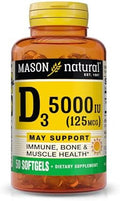 Mason Natural Vitamin D3 125 Mcg (5000 Iu) Supports Overall Health Strengthens Bones And Muscles From Fish Liver Oil 50 Softgels