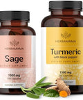 Herbamama Sage And Turmeric Kit - Bundle Of 1000 Mg Sage Leaf & Turmeric Curcumin Capsules - Vegan Non-Gmo Gelatin- - 2 Pack