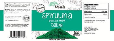 NEW Kapok Naturals Spirulina Capsules-Peruvian Non-Gmo, 100 Count
