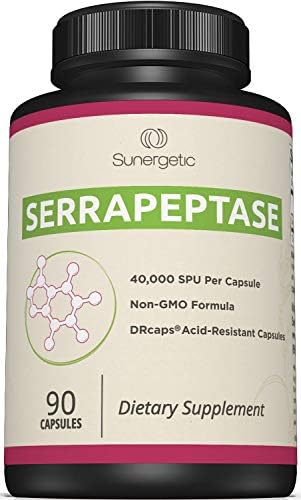 Sunergetic Premium Serrapeptase Enzyme Supplement " Helps Support Sinus Health " Powerful Serrapeptase Enzymes Formula " 40000 Su Per Capsule 90 Enteric Coated Serrapeptase Capsules