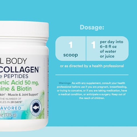 Natural Factors Total Body Marine Collagen Bioactive Peptides Powder For Healthy Skin Hair & Joints Unflavored 4.8 Oz