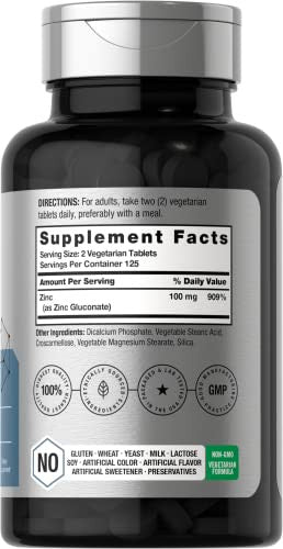 Horbaach Chelated Zinc Supplement 250 Tablets 100Mg