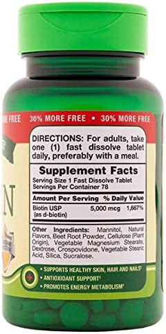Nature's Truth Ultra Biotin 5,000 mcg Fast Dissolve Tabs Natural Berry Flavor - 78 ct, Pack of 2