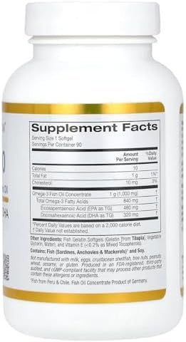 California Gold Nutrition Omega 800 Ultraconcentrated Omega3 Fish Oil Kdpur Triglyceride Form 1000 Mg 90 Fish Gelatin Softgels
