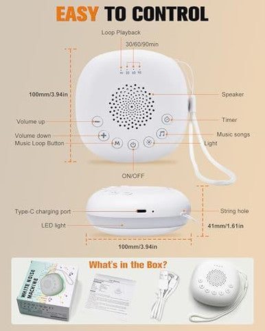 Focevn White Noise Sound Machine For Sleep - Portable Sound Machine 20 Soothing Sounds 9-Color Night Light 30 Volume Levels 4 Timer Options Type-C Charging Noise Machine For Baby Adult Home Office Travel