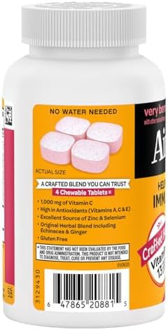 Airborne 1000Mg Vitamin C + Zinc Immune Support Supplement Chewable Tablets Very Berry Flavor With Powerful Antioxidants Vitamins A C & E 116 Chewable Tablets (2 Pack)