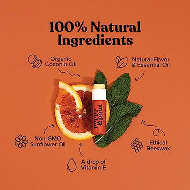 Poppy & Pout Jumbo Lip Balm 2 Pack, All Natural Lip Balms & Moisturizers, Hydrates With Beeswax, Vitamin E, Organic Coconut, Island Coconut & Blood Orange