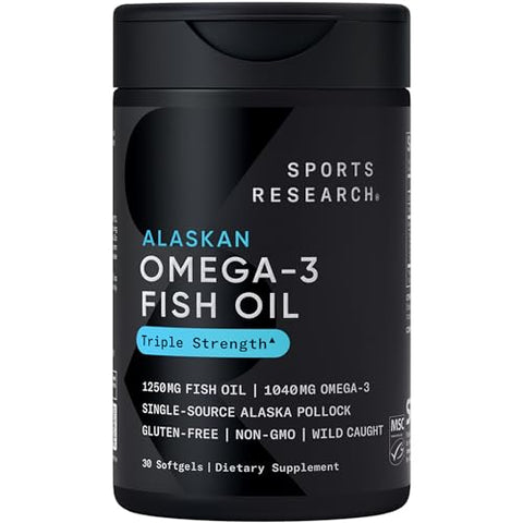 Sports Research Triple Strength Omega 3 Fish Oil 1250Mg Burpless Supplement With Omega3S Epa & Dha Non-Gmo Gluten Free And Collagen Peptides For All Genders Hydrolyzed Type 1 & 3 Powder Protein