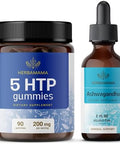 Herbamama 5-Htp And Ashwagandha Kit - Bundle Of 200 Mg 5-Hydroxytryptophan Gummies & Ashwagandha Liquid Drops 2 Fl Oz - Vegan Non-Gmo Alcohol & Gelatin- - 2 Pack