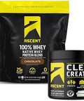 Ascent 100% Whey Protein Powder, Chocolate 4 Lb & Creatine Monohydrate Powder, Unflavored 45 Servings