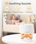 Melodysusie Rechargeable White Noise Machine For Sleep Travel & Salon With Wooden Stand Sound Machine With 31 Soothing Sounds Multi-Night Light 32 Volumes & 4 Timers For Baby Adult