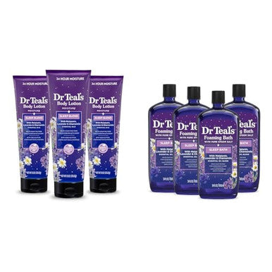 Dr Teal'S Sleep Body Lotion24-Hour MoistureWith MelatoninLavender & Chamomile Essential Oils8 Fl Oz (Pack Of 3) & Foaming Bath With Pure Epsom SaltSleep Blend With Melatonin