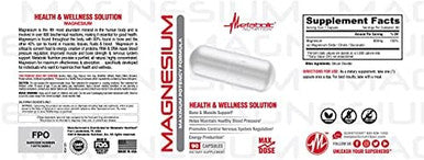 Metabolic Nutrition Magnesium, 650Mg Per Serving, Non-Gmo, Vegan, Gluten , 90 Capsules