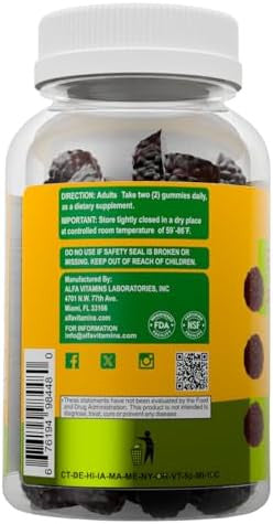 Alfa Vitamins Elderberry + Vitamin C & Zinc Gummies Promotes Healthy Immunity Supports Brain Function Antioxidants 60 Gummies