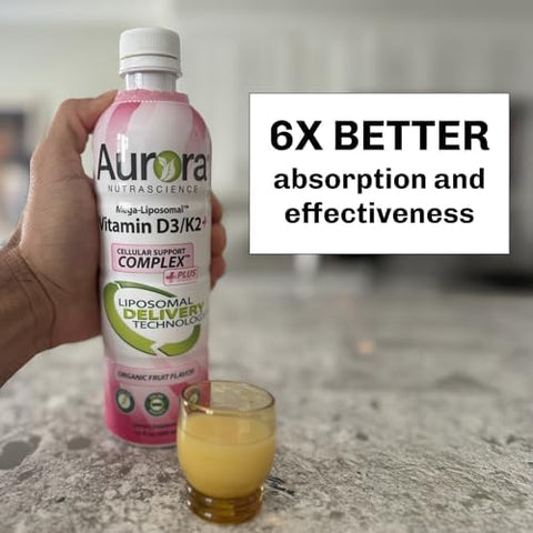Aurora Nutrascience Mega Liposomal Vitamin C 32 Pack + Vitamin D3/K2 Bottle Bundle Supplement for Immune Support and Cognitive Health 32 Servings Each