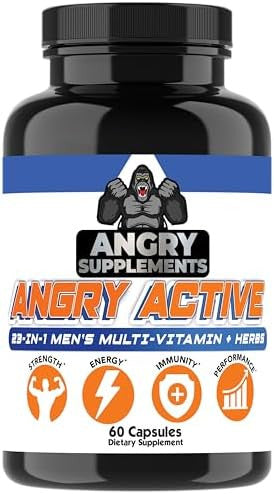 Angry Active 23In1 Men'S Multi-Vitamin + Herbs & Minerals, Multivitamin Capsules To Support Energy, Immunity And Overall Health, 60Ct