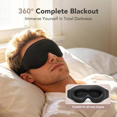 Arvyne Sleep Mask For Side Sleepers 100% Blackout Eye Mask For Sleeping With 3D Deep Contoured Cups Zero Pressure Lash-Friendly Adjustable Light Blocking Travel Mask For Men & Women Black