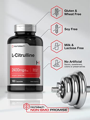 Horbaach L Citrulline Supplement For Men And Women 180 Capsules 2400 Mg