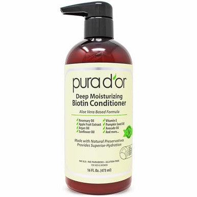 Pura D'Or Deep Moisturizing Biotin Conditioner Thickens Softens & Moisturizes Dry Frizzy Damaged Hair W/Argan Oil Pumpkin Rosemary Honeysuckle Vitamin E Men & Women 16Oz