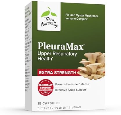Terry Naturally Pleuramax Upper Respiratory Health Supplement Sourced From Oyster Mushrooms Includes Vitamin C For Immune Support Vegan & Nongmo 30 Capsules (30 Servings)