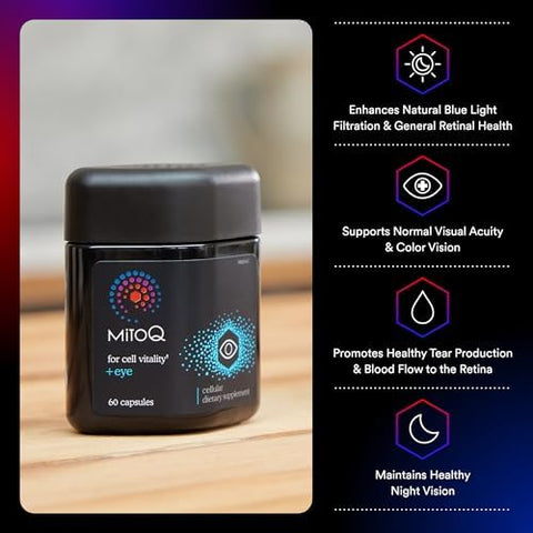Mitoq +Eye Advanced Coq10 Antioxidant - Contains Mitoquinol Mesylate Lutein Zeaxanthin Bilberry Maritime Pine Bark - Supports Eye Health Blue Light Filtration & Cell Vitality (60 Capsules)