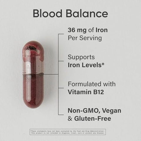 Sports Research Blood Balance Iron Supplement - 36 Mg Iron Folate & Vitamin C For Absorption - Red Blood Cell Support For Women & Men - Vegan Certified Non-Gmo Gluten-Free 90 Capsules