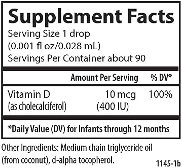 Carlson Baby's PlantBased Super Daily D3 Baby Vegetarian Liquid Vitamin D Drops 400 IU (10 mcg) per Drop Sourced from Algae for Infants and Toddlers Unflavored 90 Drops (2.54 mL)
