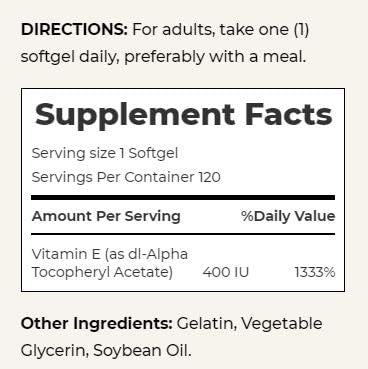 Nature's Bounty E 180Mg Pure Di-Alpha Softgels 120 Count