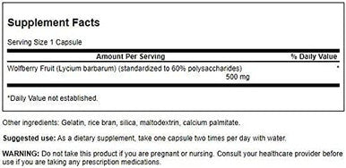 Swanson Wolfberry Standardized Extract (Goji Berry) 500 Milligrams 60 Capsules
