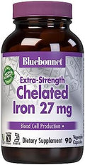 Bluebonnet Nutrition Albion Extrastrength Chelated Iron 27 Mg For Healthy Red Blood Cell Production Soy Gluten Nongmo Kosher Dairy Vegan 90 Vegetable Capsule 90 Serving