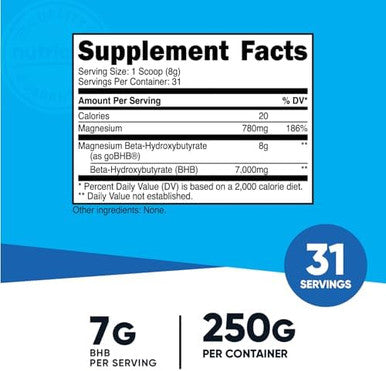 Nutricost Magnesium Bhb Salts (250 Grams Unflavored) Exogenous Ketone Supplement 6.5G Betahydroxybutyrate Per Serving