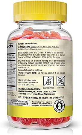 Mason Natural Sambucus Elderberry Gummies with Echinacea & Propolis - Antioxidant Immune System Support Supplement with Vitamin C, 60 Gummies