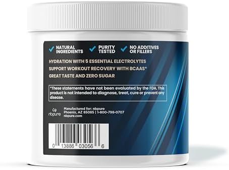 Nbpure Hydration+ Electrolyte Powder " Natural Hydration & Recovery For Men & Women " Sea Salt Potassium Magnesium Vegan Bcaas " Fasting Friendly