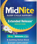 Midnite Extended Release Medium Dose 6 Mg Melatonin Sleep Aid Nonhabit Forming Herbal Dietary Supplement For Adults Drug Gluten Lactose Vegetarian Vegan 30 Tablets